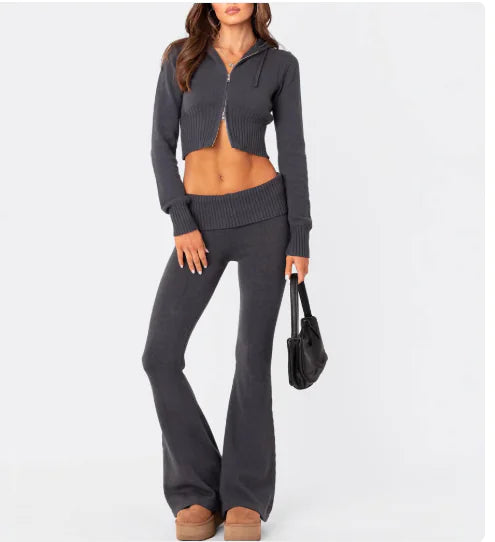 Knitted Hooded Cropped Set