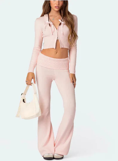 Knitted Hooded Cropped Set