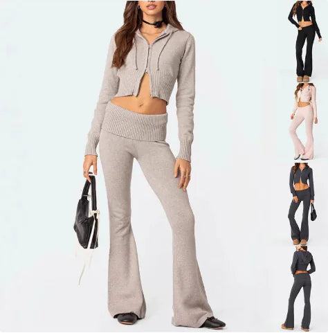 Knitted Hooded Cropped Set