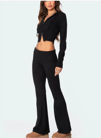 Knitted Hooded Cropped Set