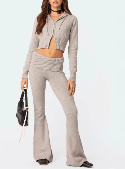 Knitted Hooded Cropped Set